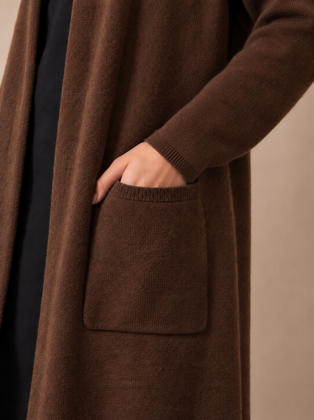 Long Merino Cardigan ( Chocolate brown)