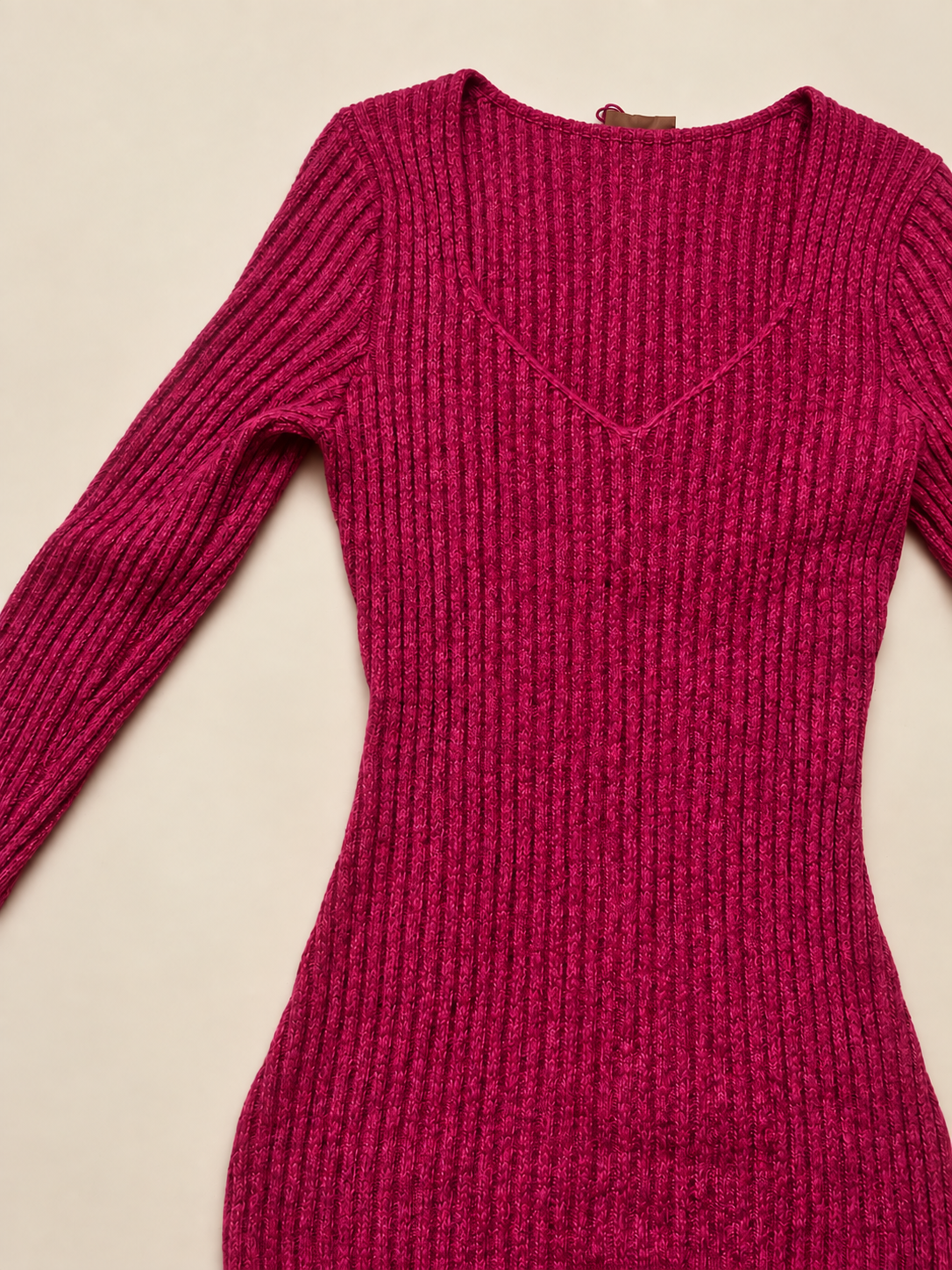 Sweetheart Ribbed Knit Dress ( Pink )