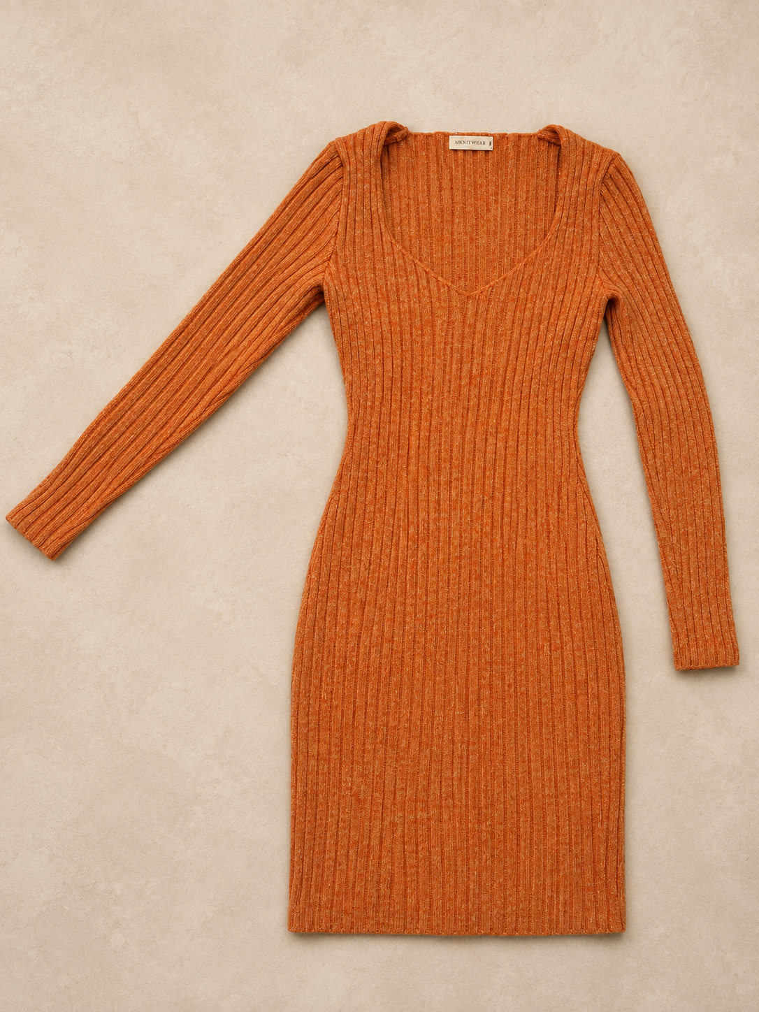 Sweetheart Ribbed Knit Dress ( Orange )