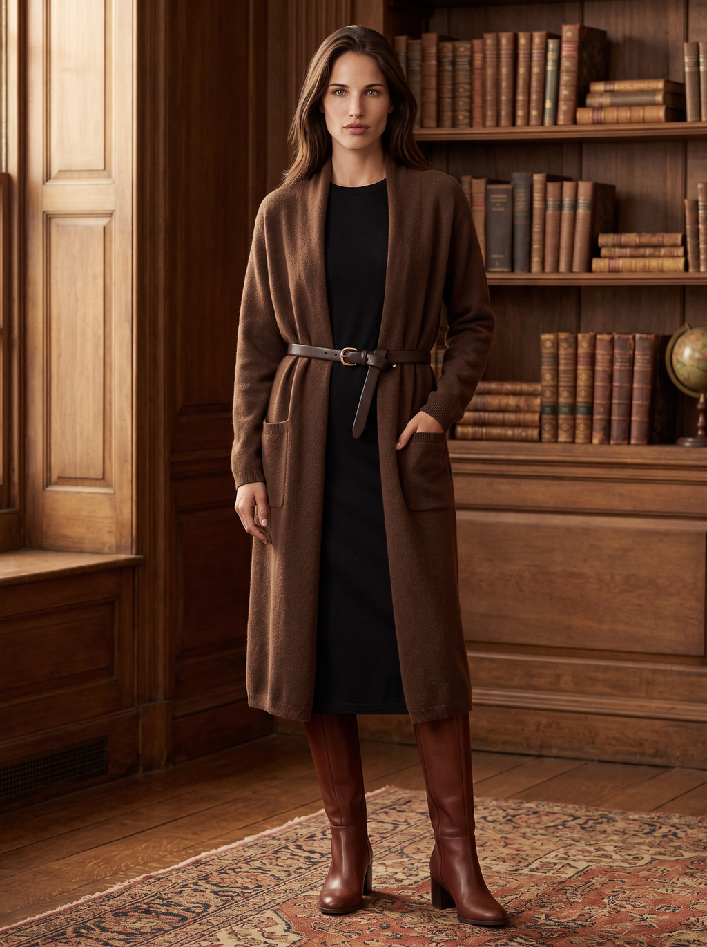 Long Merino Cardigan ( Chocolate brown)