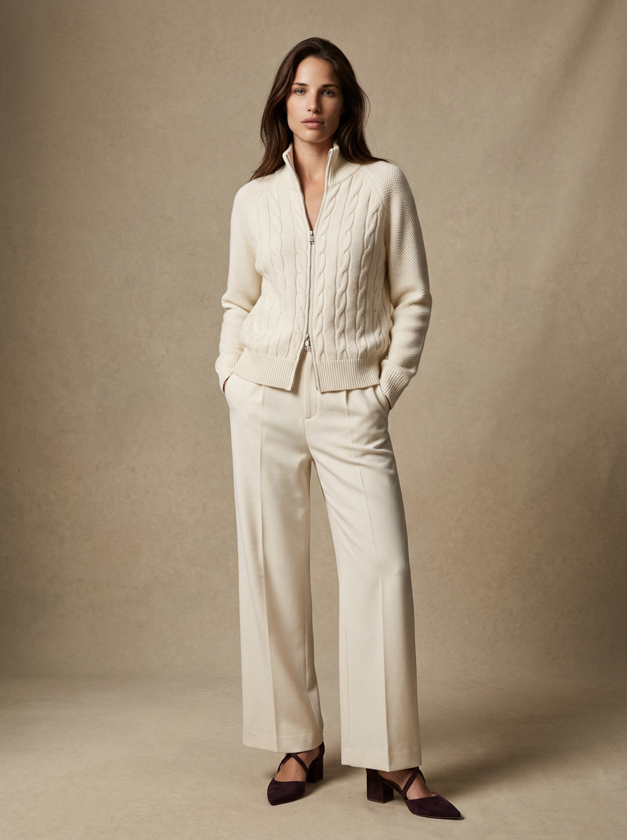 Merino Cable Cardigan ( White)