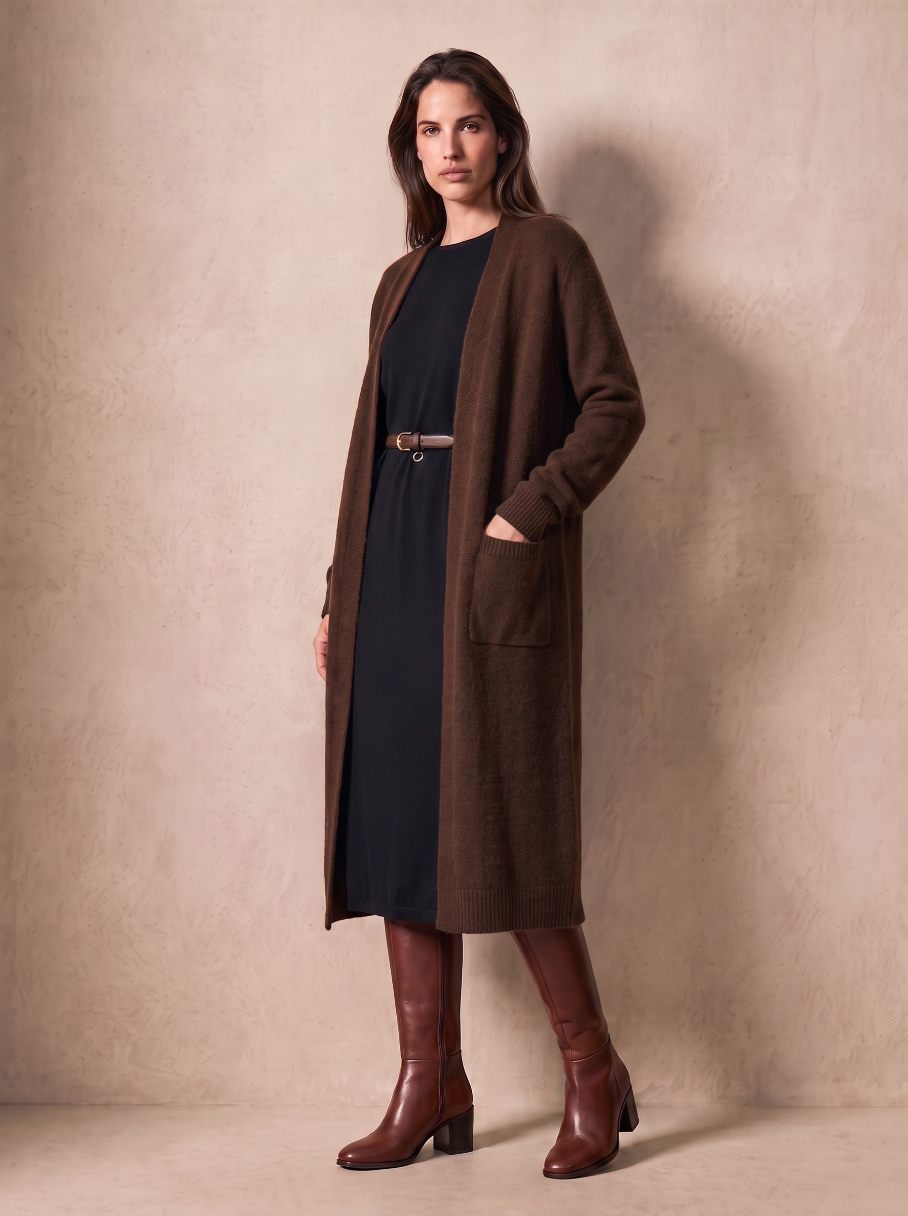 Long Merino Cardigan ( Chocolate brown)