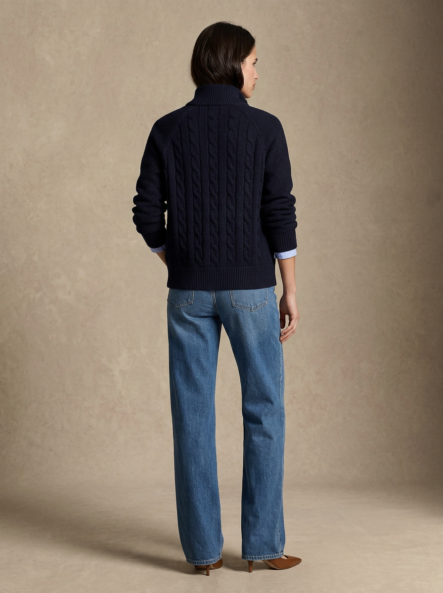 Merino Cable Cardigan ( Navy)