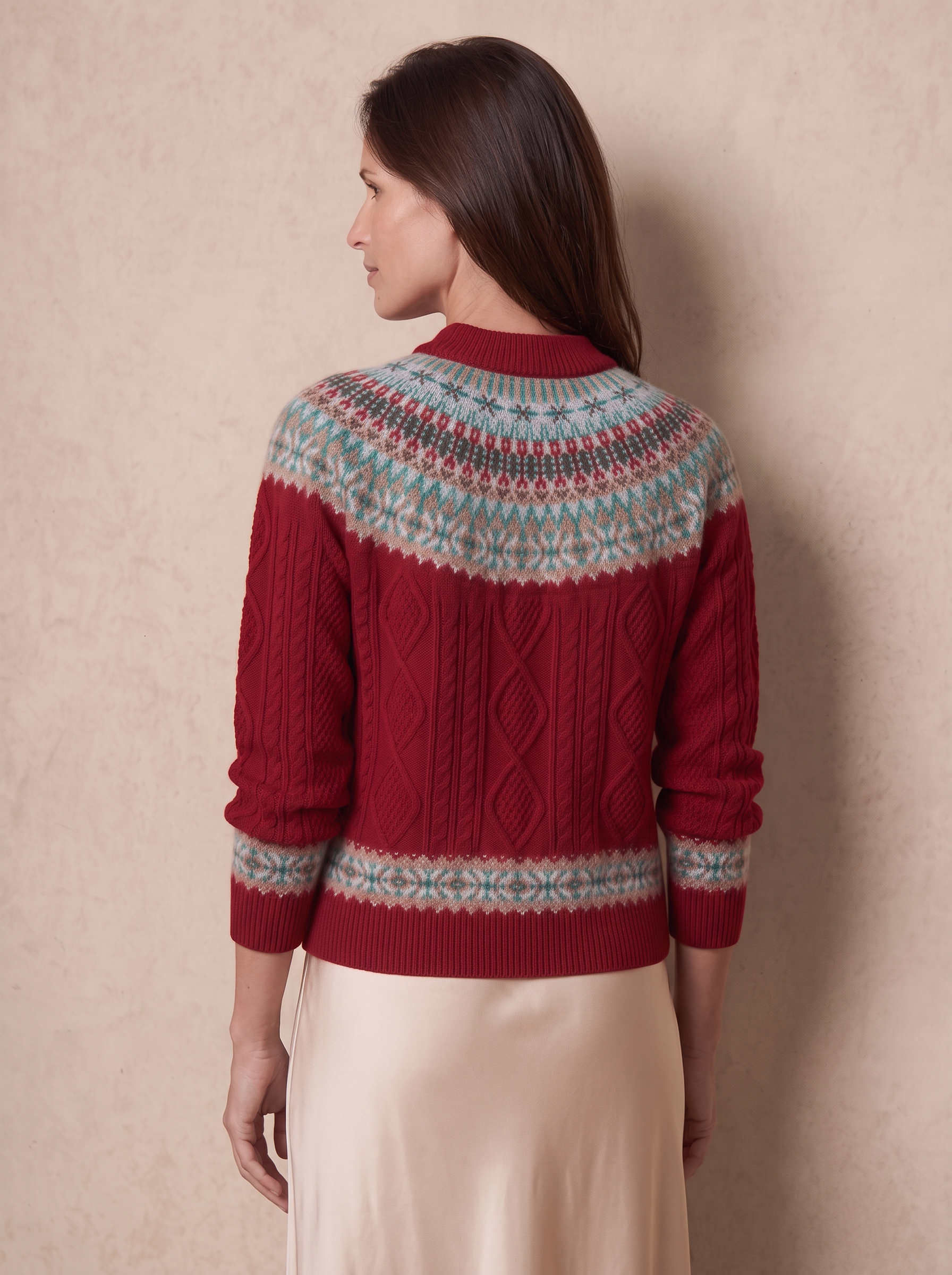 Fair Isle Cashmere Cable Sweater