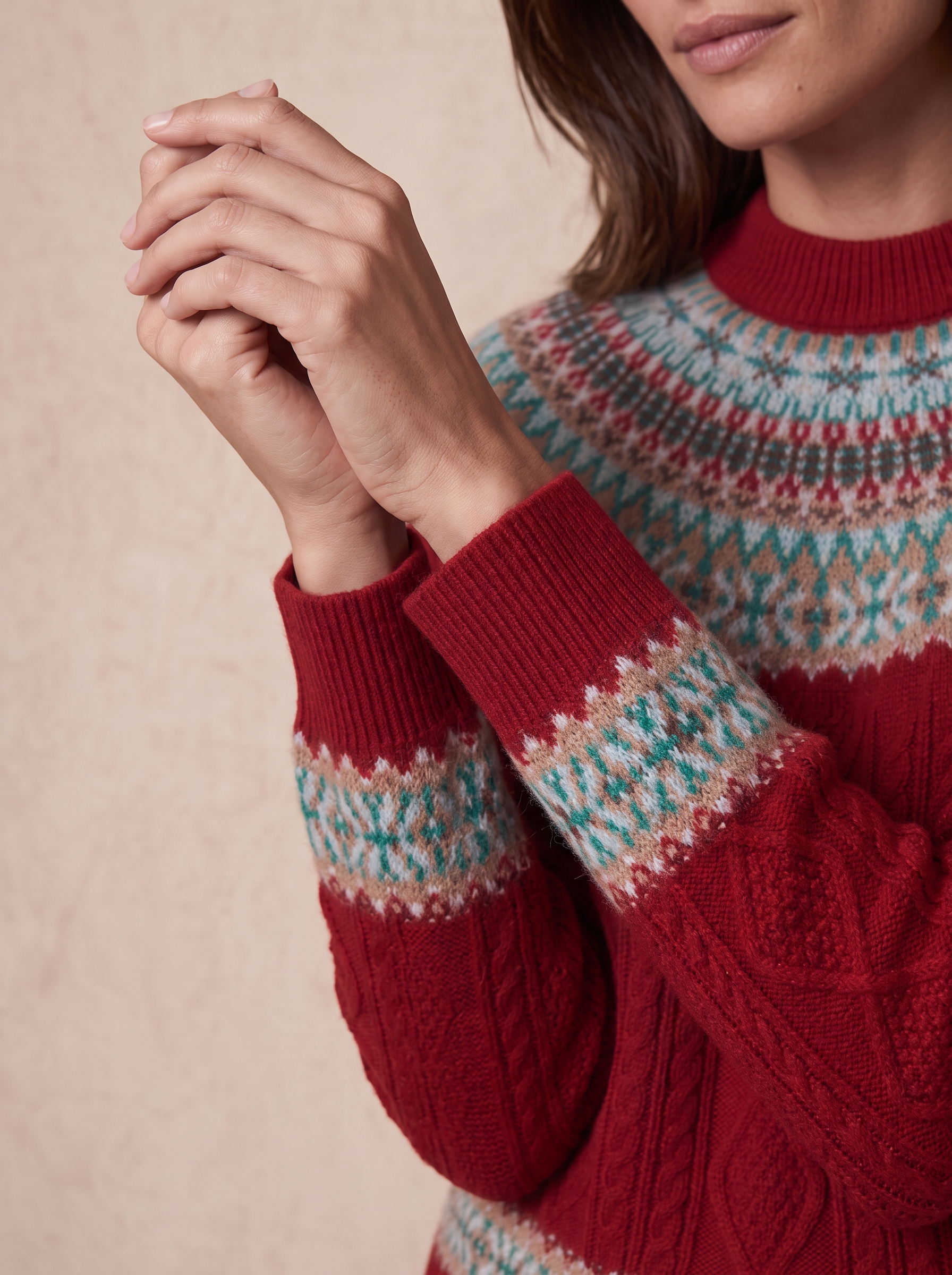 Fair Isle Cashmere Cable Sweater