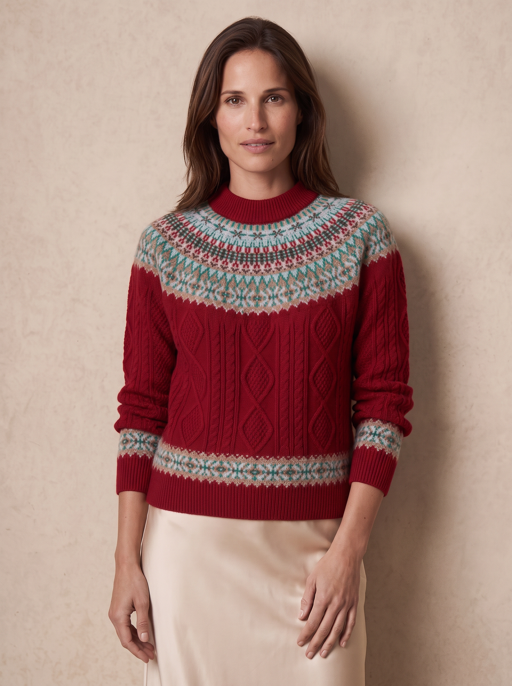 Fair Isle Cashmere Cable Sweater