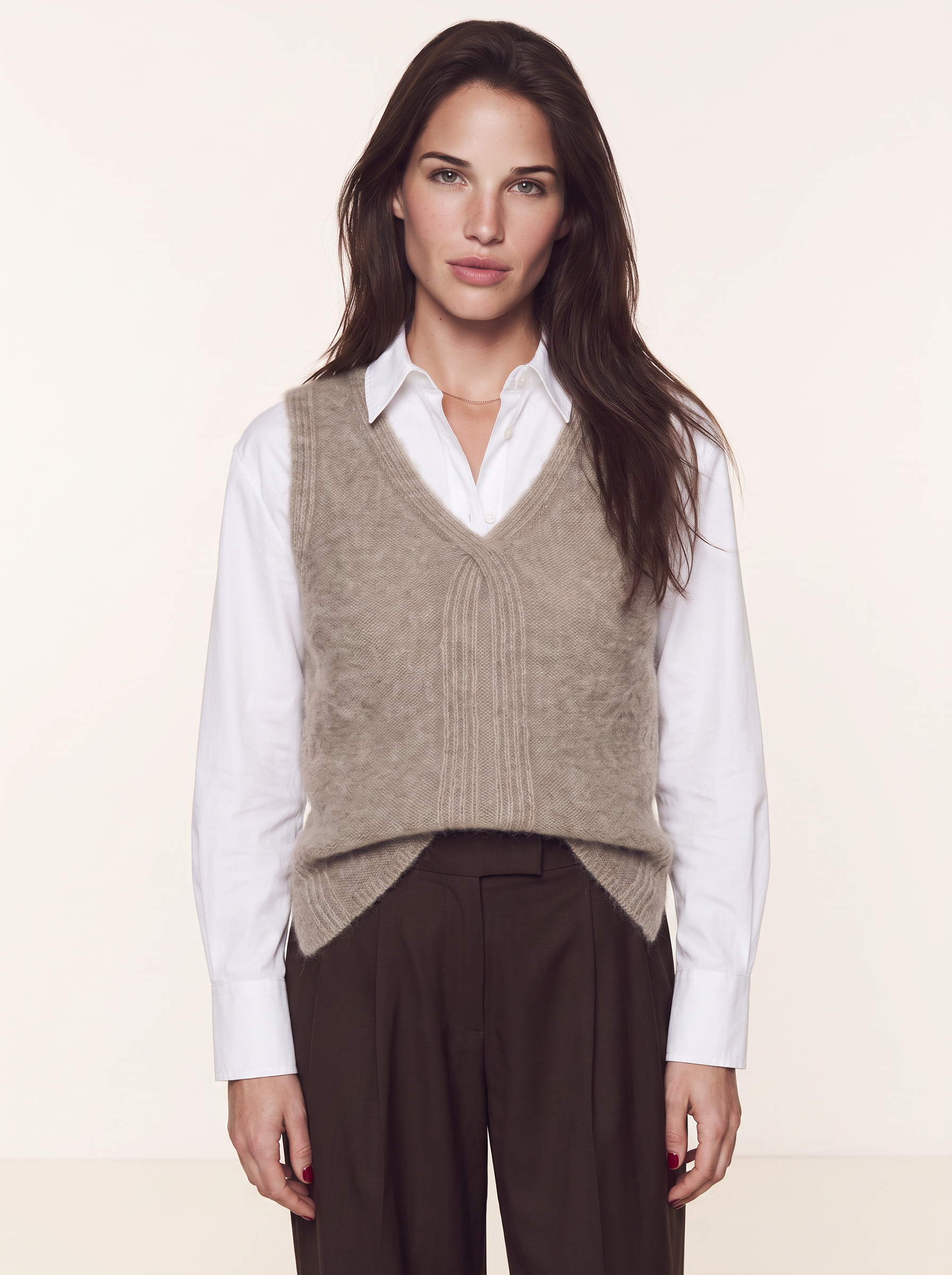 Cashmere Silk V-Neck Top (Sughero)