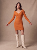 Sweetheart Ribbed Knit Dress ( Orange )