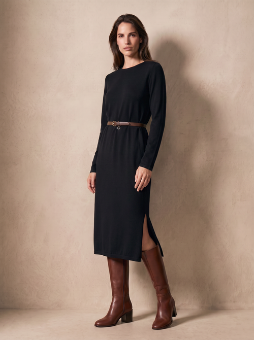 Cashmere Boat Neck Knit Dress (Black)