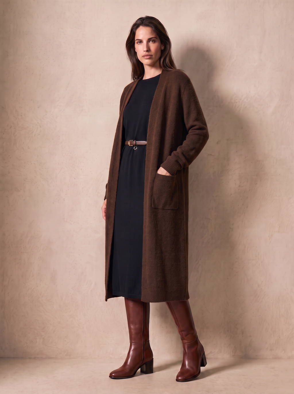 Cashmere Boat Neck Knit Dress (Black)