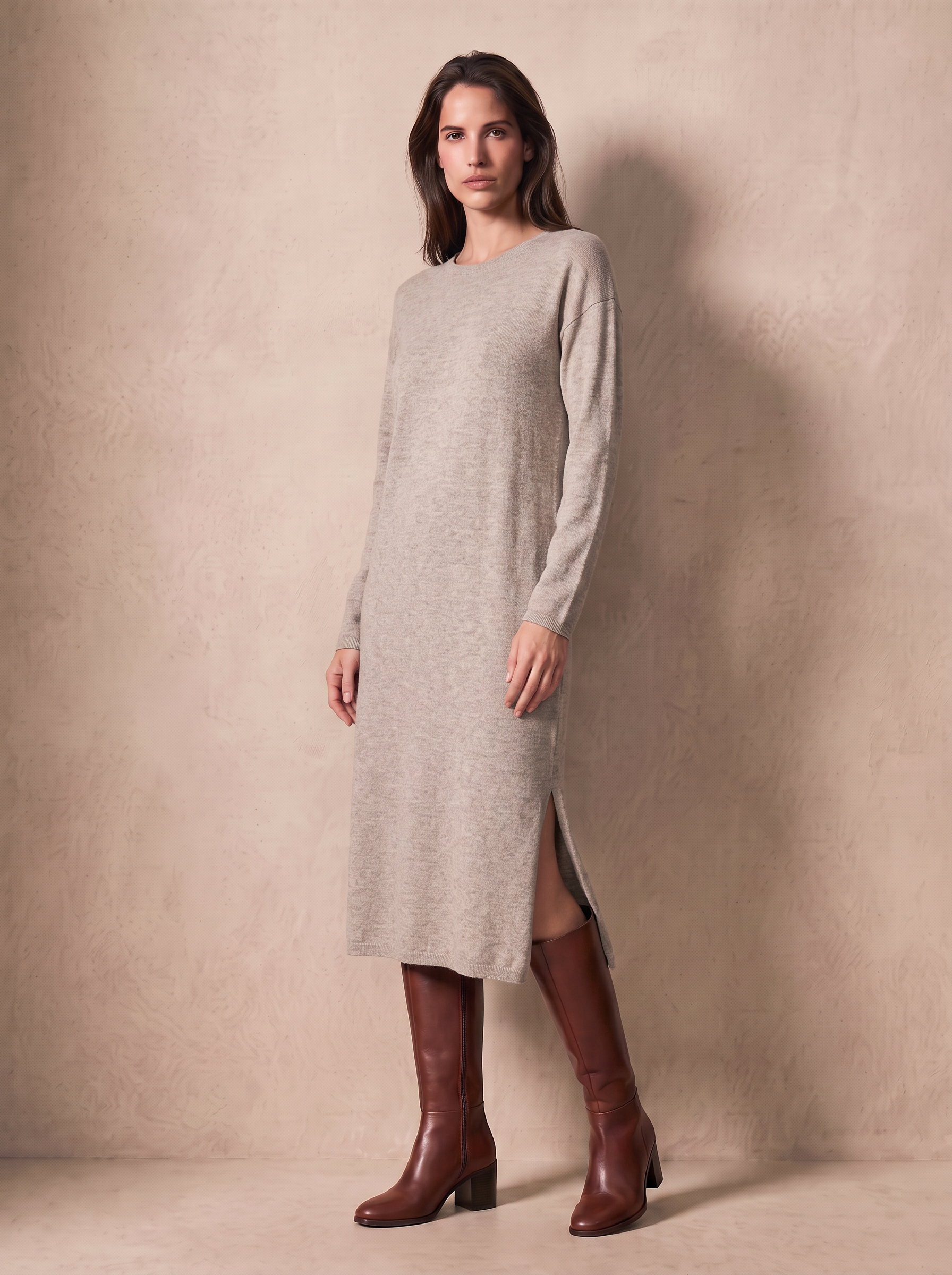 Cashmere Boat Neck Knit Dress (Light Grey)