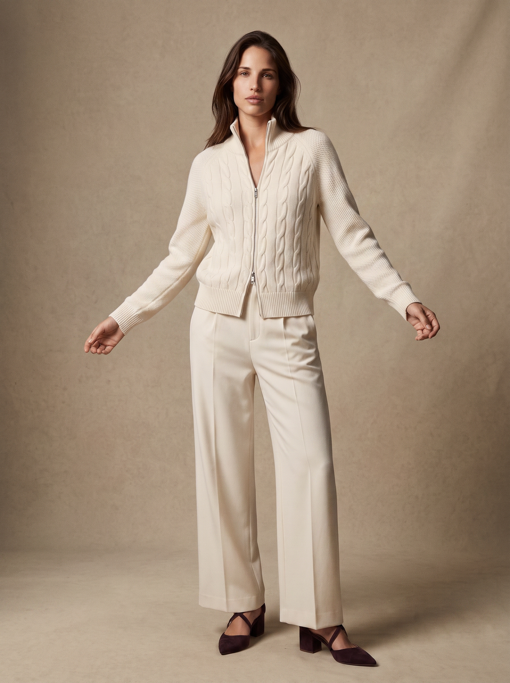 Merino Cable Cardigan ( White)