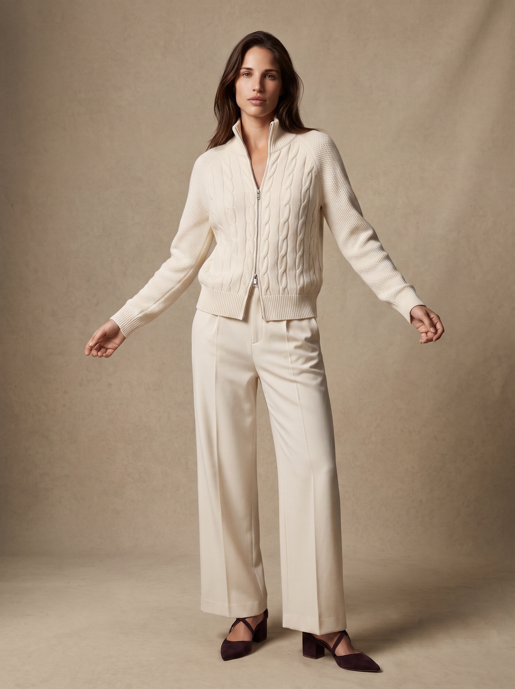 Merino Cable Cardigan ( White)