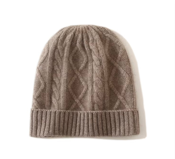 Cashmere Cable Knit Hat (Camel)