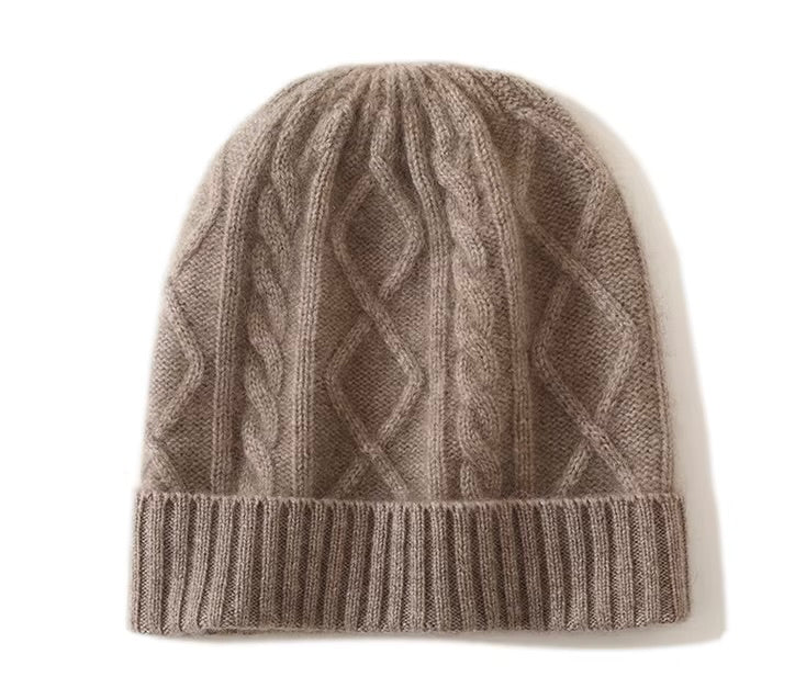 Cashmere Cable Knit Hat (Camel)